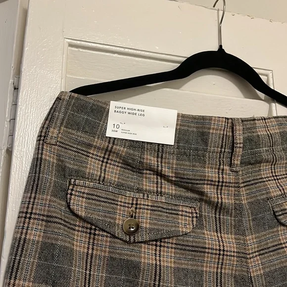 american eagle super high rise wide leg 30 waist regular brown gray blue plaid - Picture 4 of 4